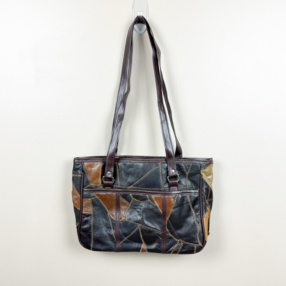 Vintage Patchwork Brown Leather Shoulder Bag RN 91181